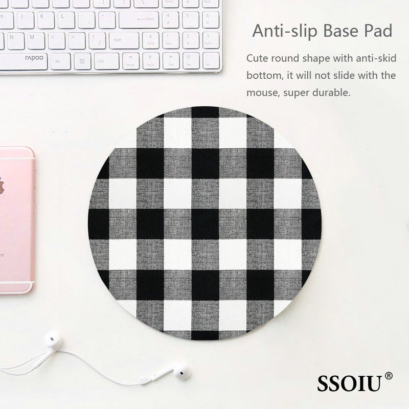 SSOIU Black and Black Buffalo Plaids Round Mouse Pad 7.87"X7.87" 20CM - Image 2